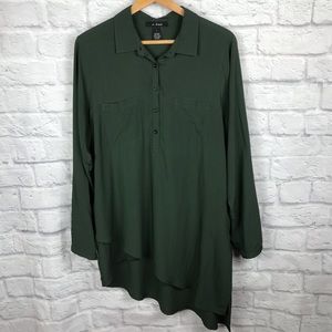 U-KNIT Army Green Asymmetrical Hem Long Sleeve | L